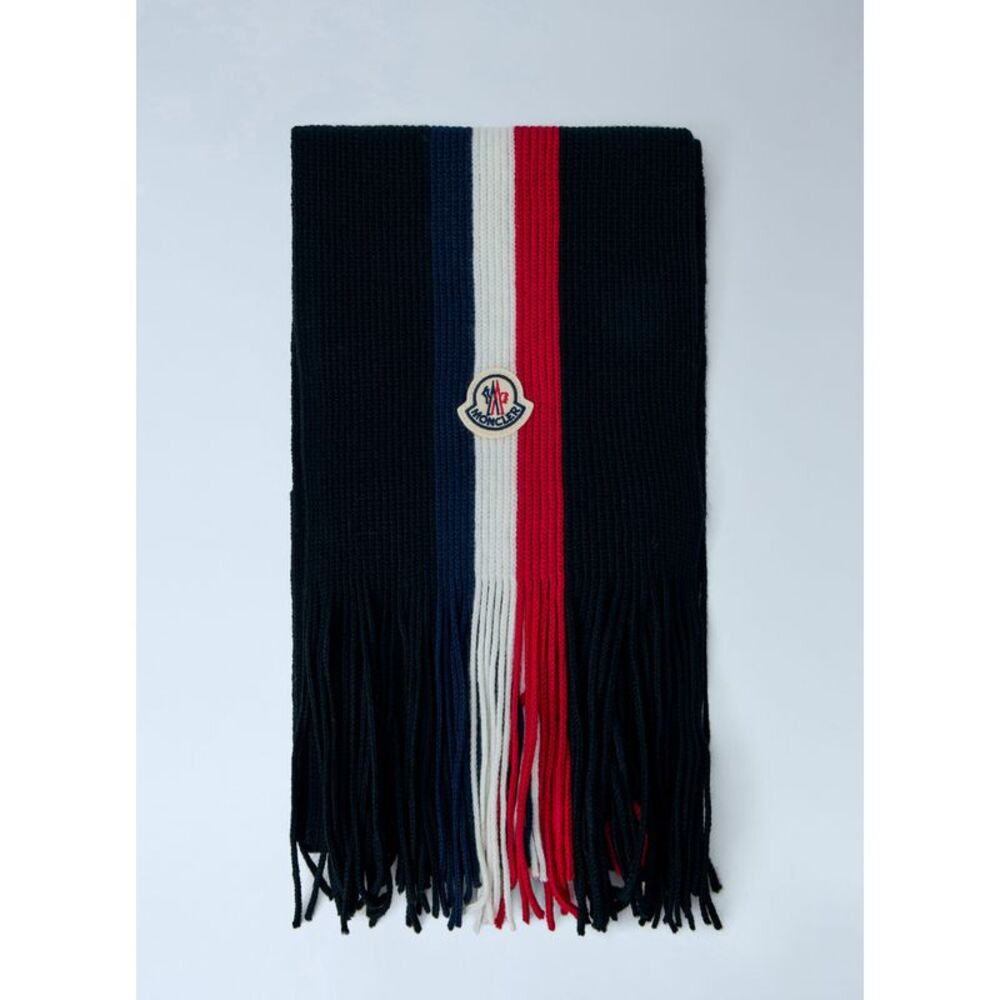 Moncler Men Ribbed Knit Scarf With Fringed Ends